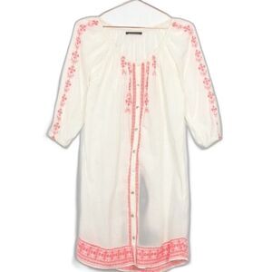 Velvet Neon Pink Embroidered Button Down Mini Dress/Tunic Like New Small 22C